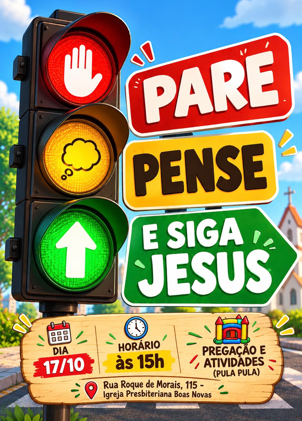 Cartaz do evento Pare, Pense e Siga Jesus